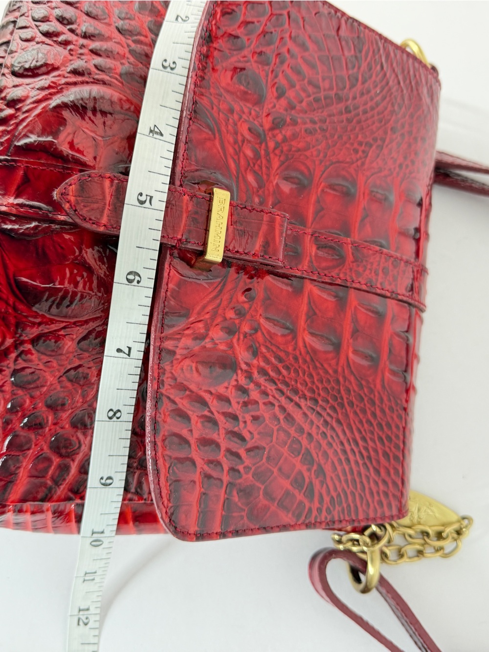 Vtg Brahmin Women's Shoulder Bag Red Croc Embossed Leather Small Gold Chain Lux - Picture 11 of 15